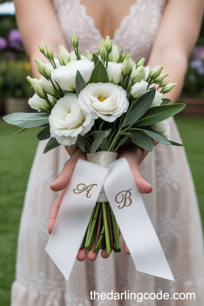 White Lisianthus And Peony Monogrammed Bouquet