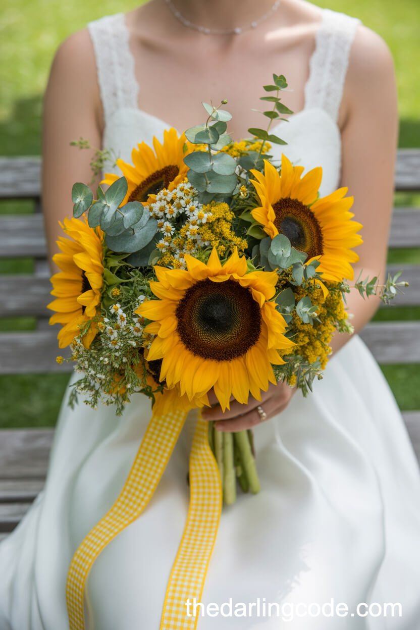 Joyful Sunflower And Greenery Bridal Bouquet