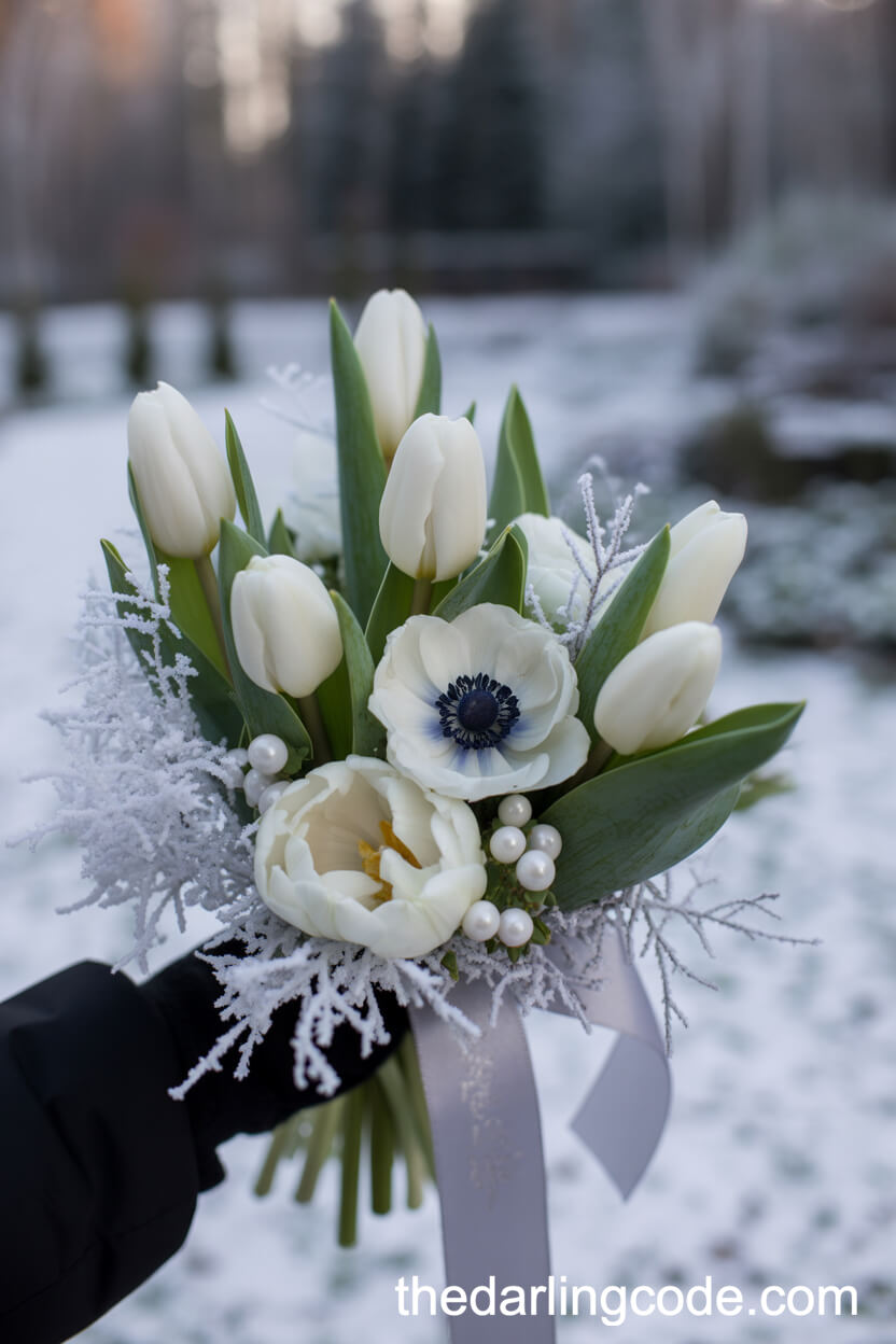 Winter White Tulip And Anemone Bouquet