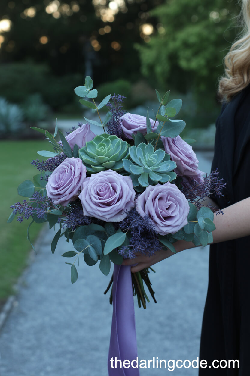 Lavender Rose And Succulent Sophisticated Bouquet
