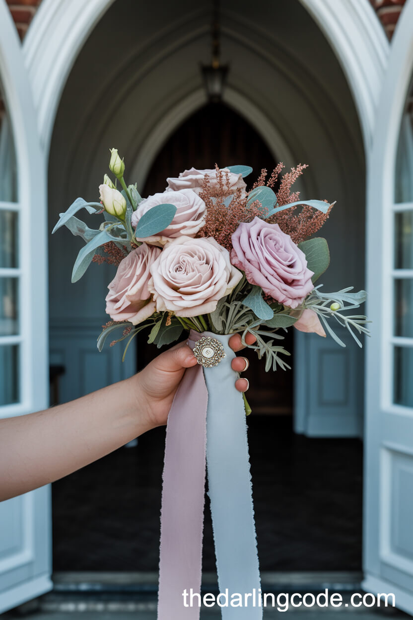 Vintage Heirloom Rose And Dusty Miller Bouquet
