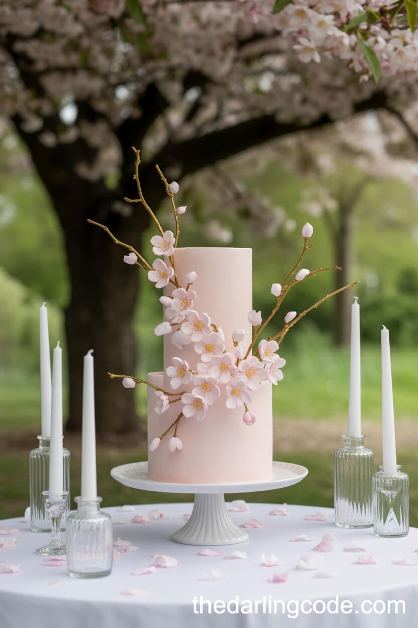 Pastel Wedding Cake With Sugar Cherry Blossoms