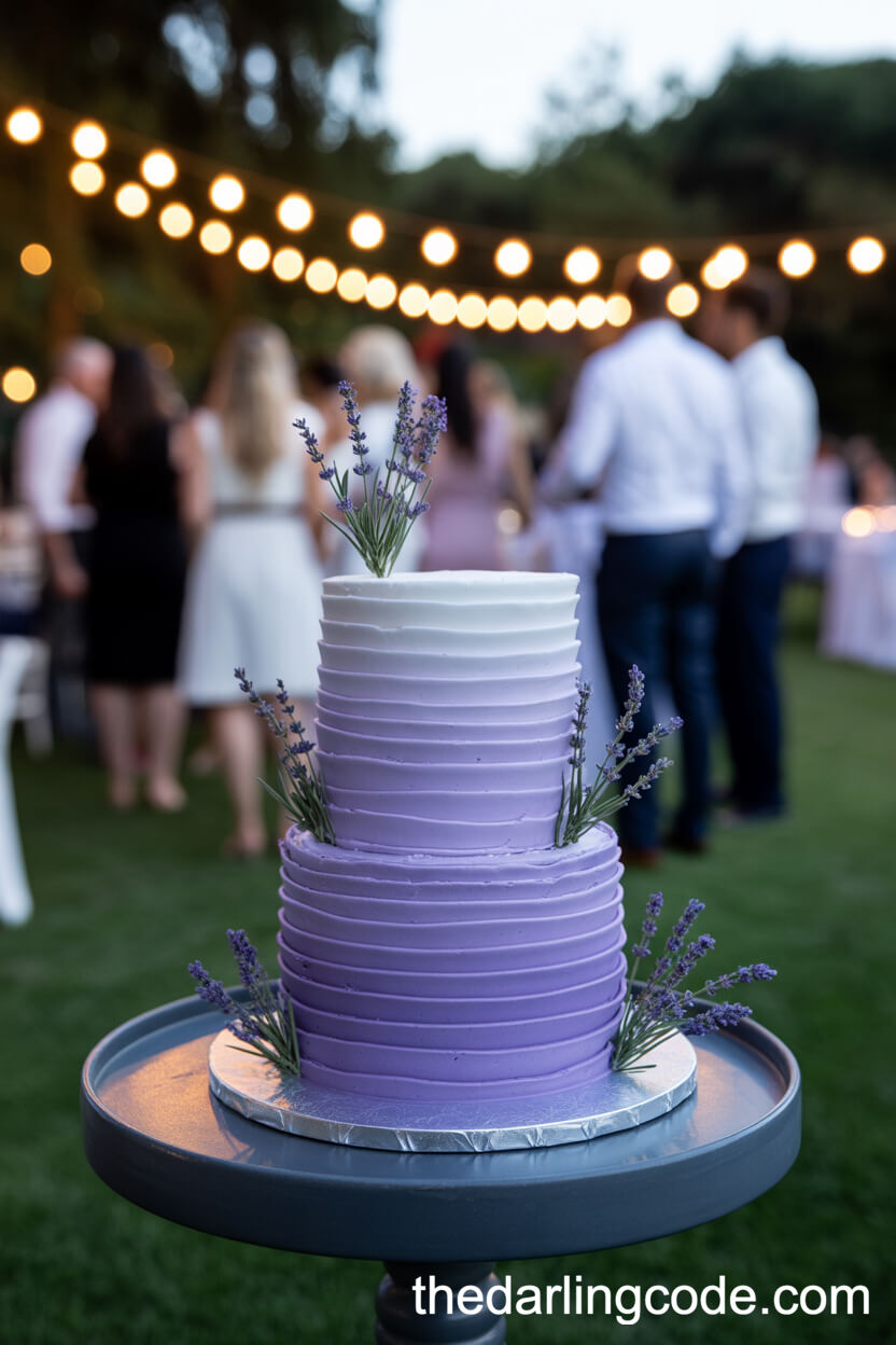 Lavender And Silver Wedding Cake With Fondant Ruffles
