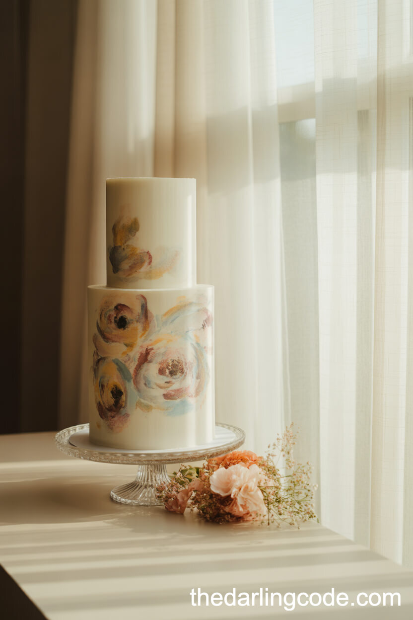 Watercolor Floral Wedding Cake With Hand-Painted Details