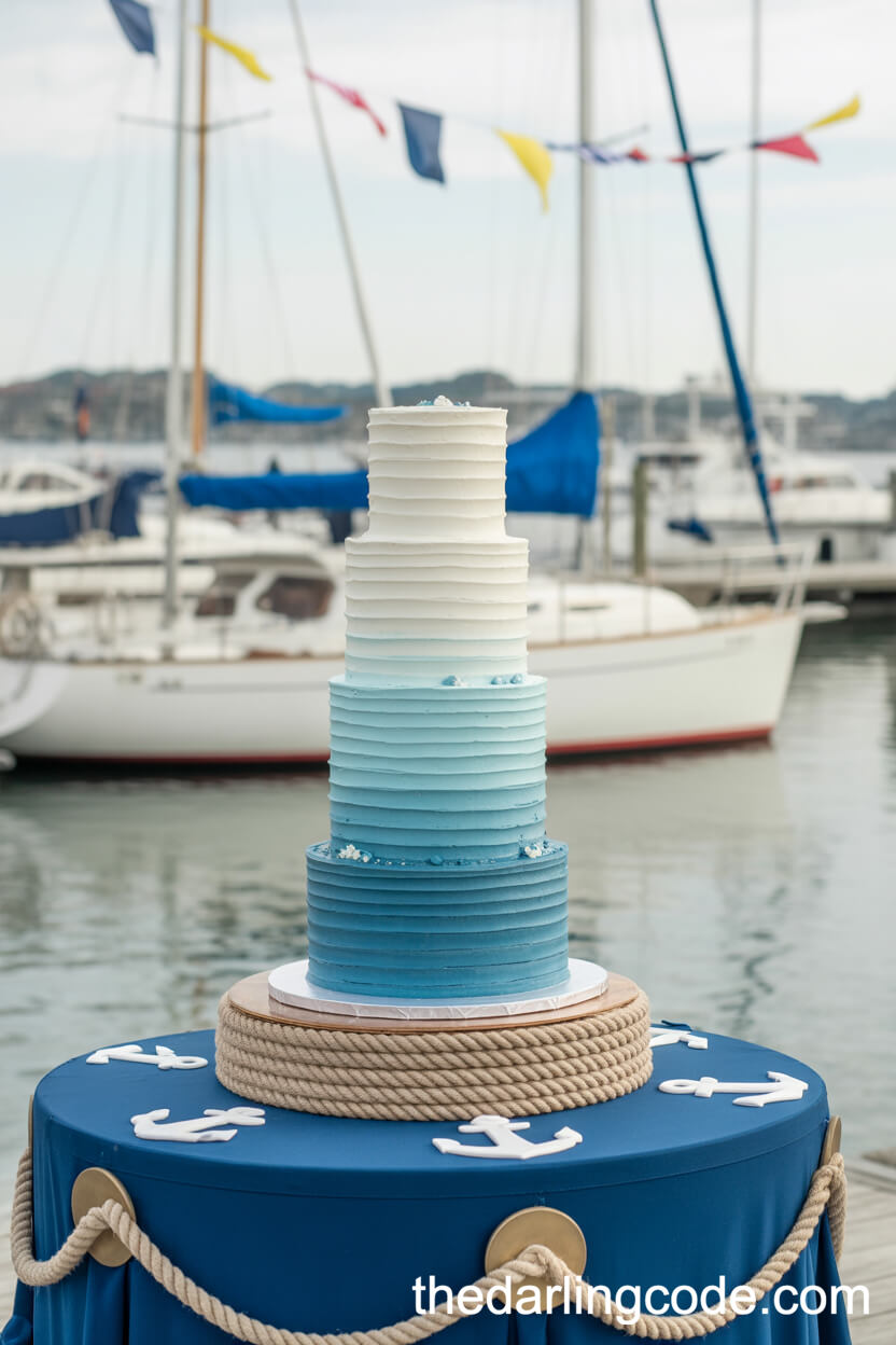 Ombre Blue Wedding Cake With Nautical Theme