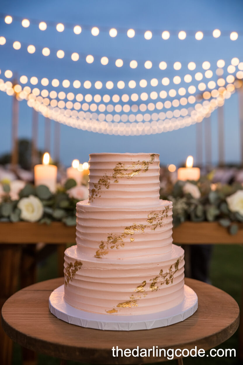 Dreamy Blush Pink Wedding Cake With Gold Leaf Accents