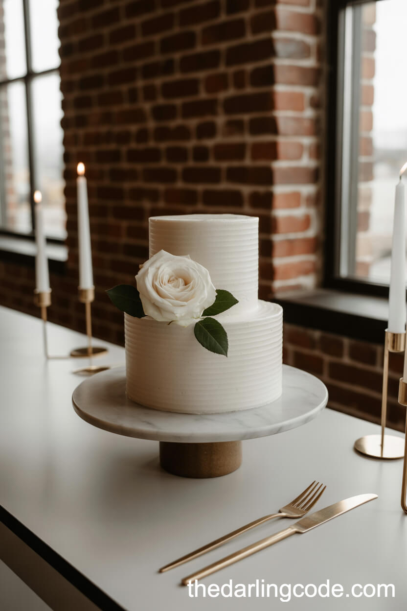 Minimalist White Wedding Cake With A Single Fresh Rose