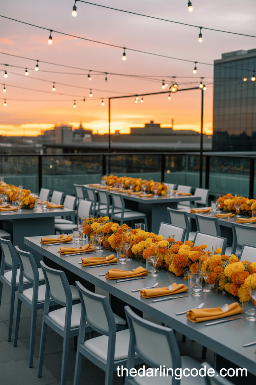 Slate Gray And Marigold: Chic Rooftop Wedding Color Combination