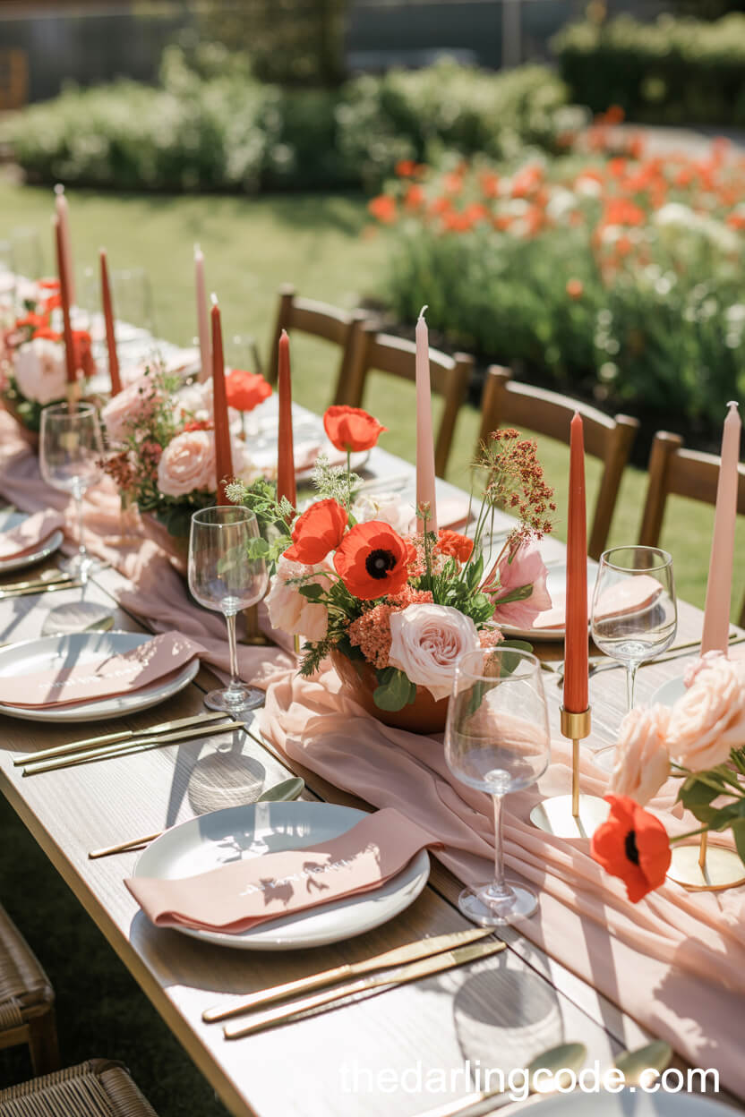 Poppy Red And Blush: Bright Outdoor Spring Brunch Colors