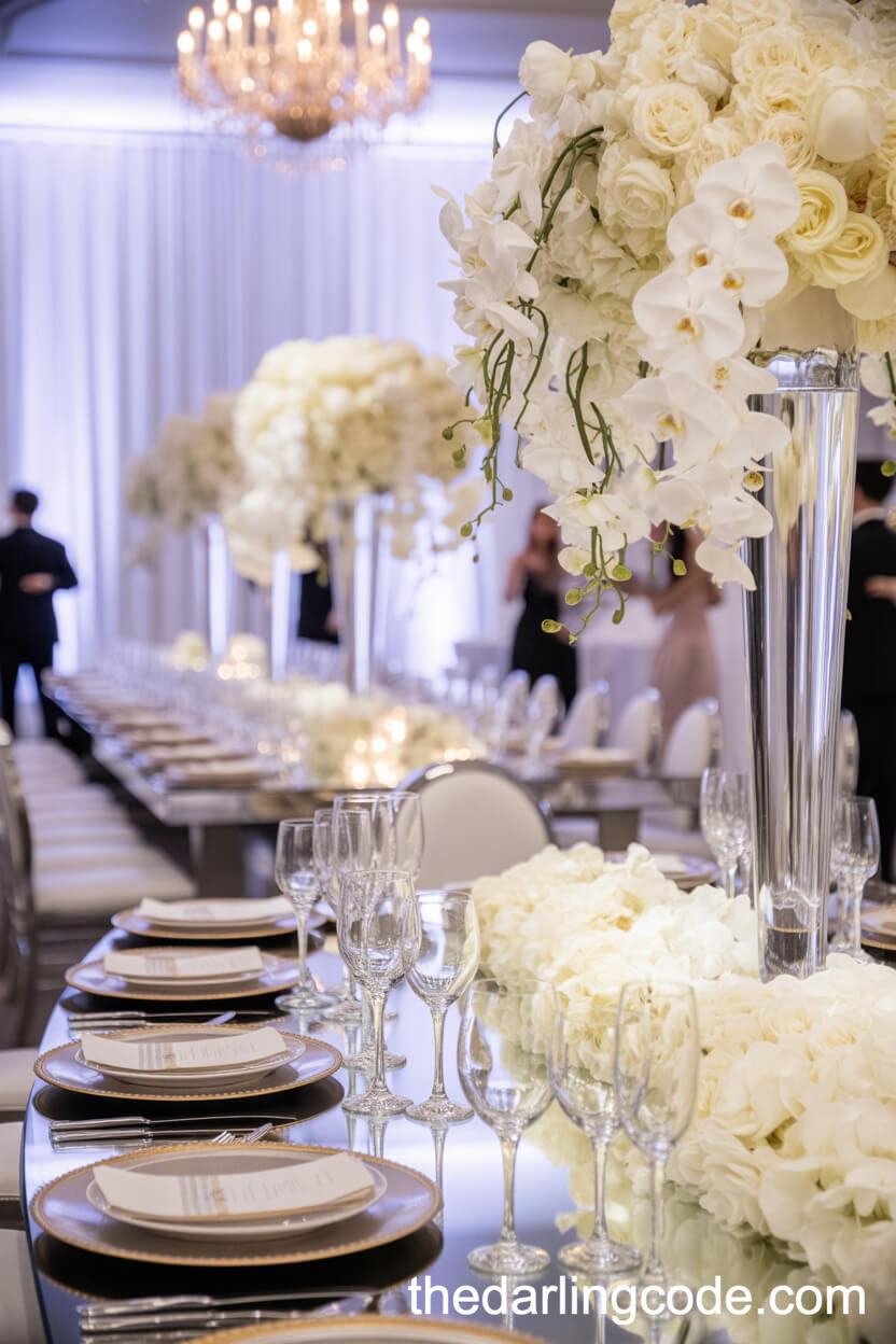 White And Platinum: Grand Luxury Ballroom Wedding Colors