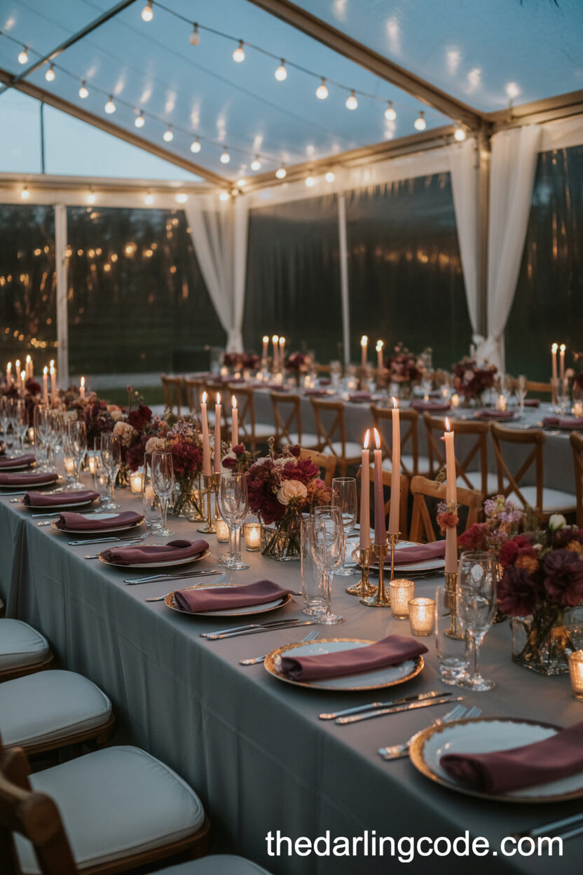Gray And Plum: Cozy Fall Tent Wedding Color Scheme