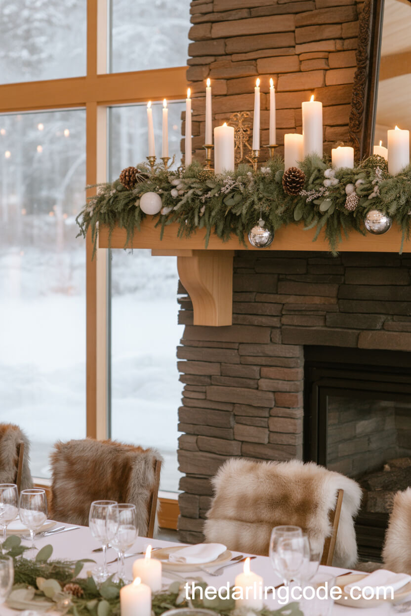 Winter Lodge Fireplace Mantel Wedding Decor