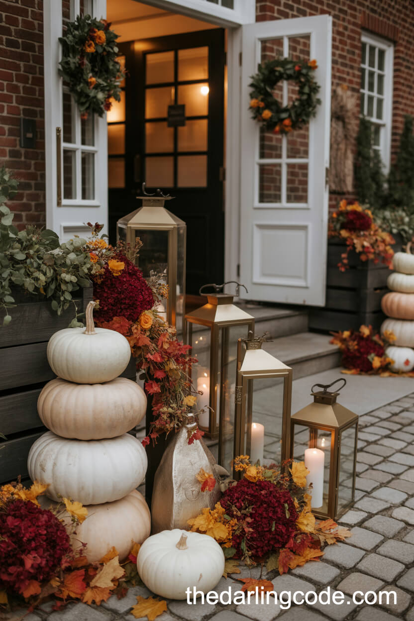Autumnal Venue Entrance With Pumpkins And Lanterns