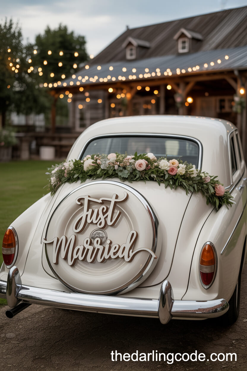 Classic Vintage Car With Romantic Floral Garland