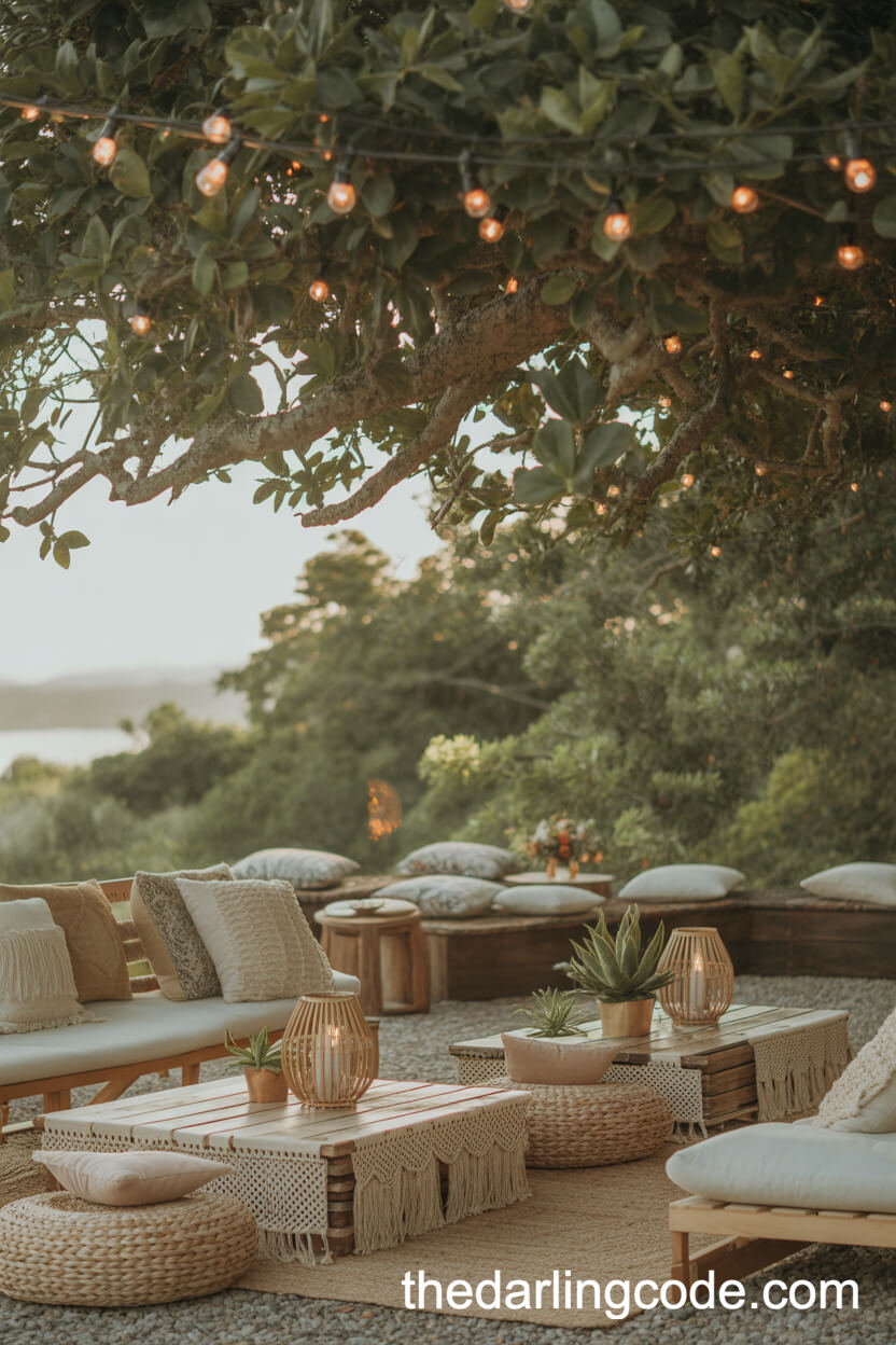 Boho-Chic Outdoor Lounge Area With Macrame And Lanterns