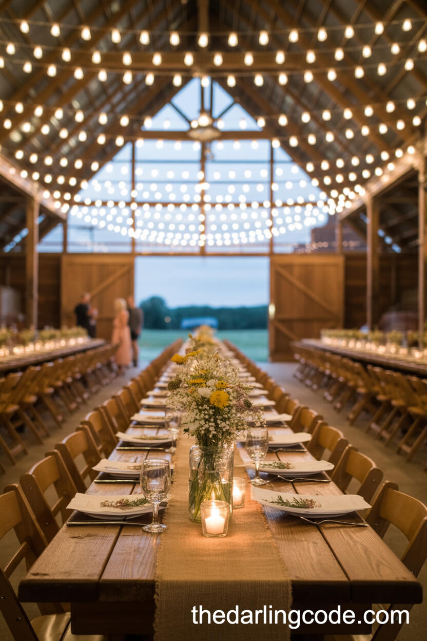 Rustic Barn Wedding With Wildflowers And Fairy Lights
