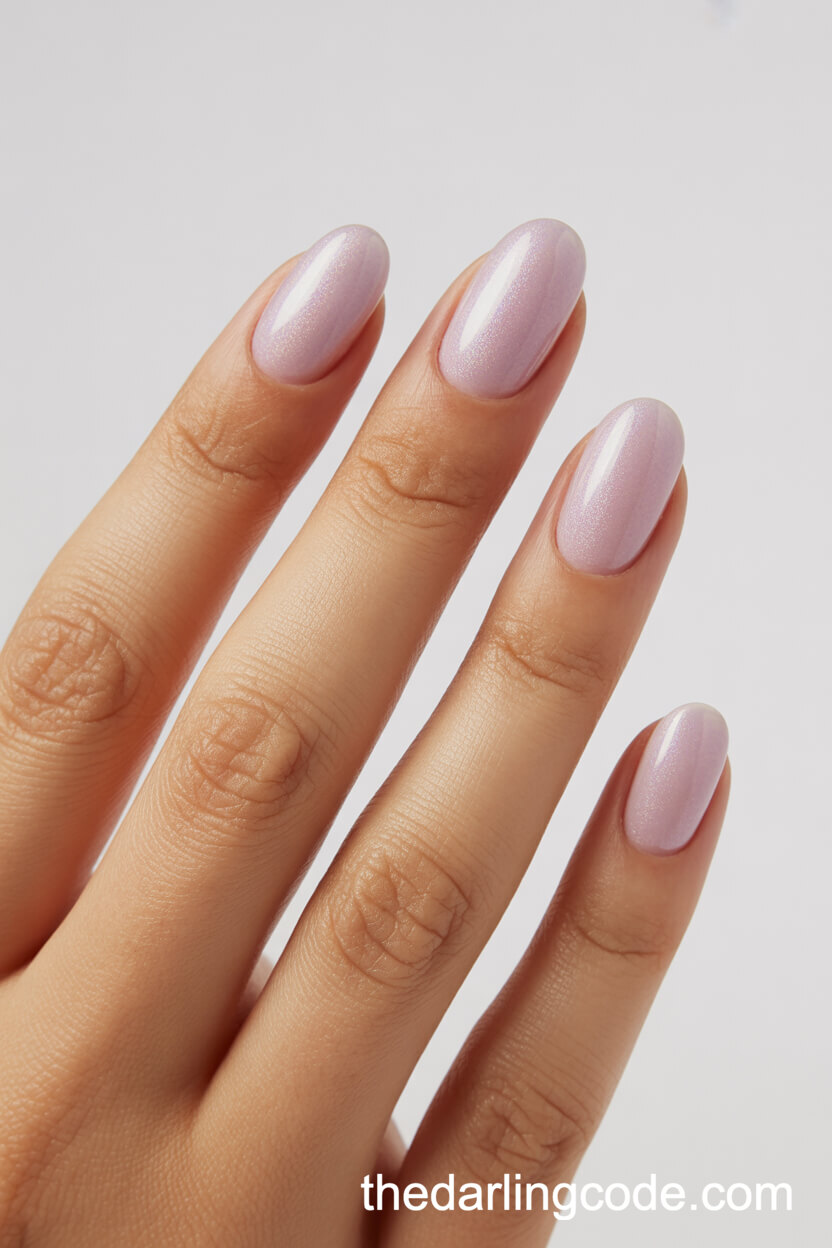 Classic Oval Lavender Shimmer Nails