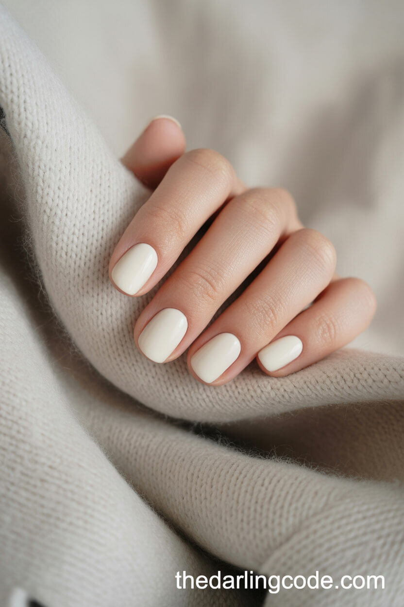 Short Rounded Matte Ivory Nails