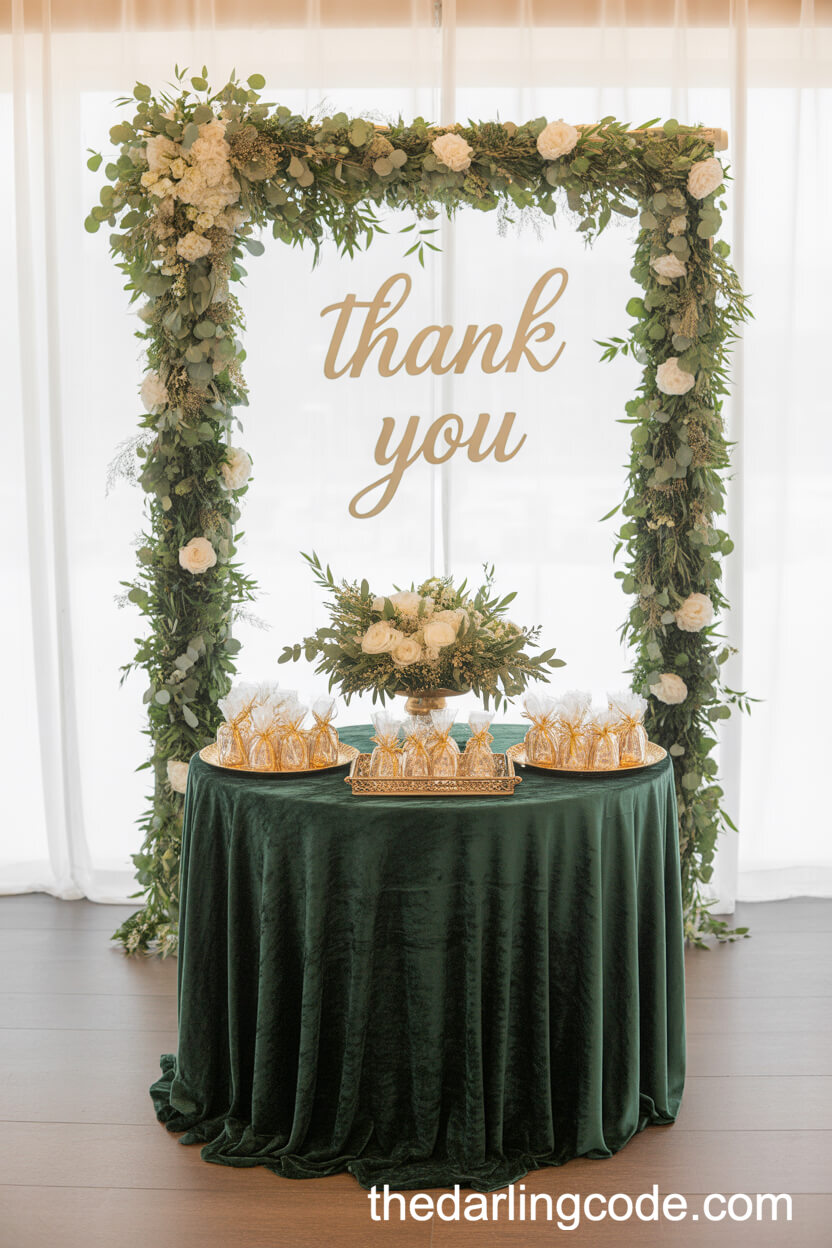 Emerald Green Favor Table With Gold Accents