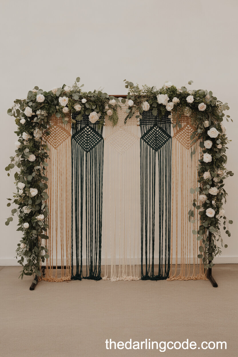 Emerald Green And Gold Macrame Backdrop