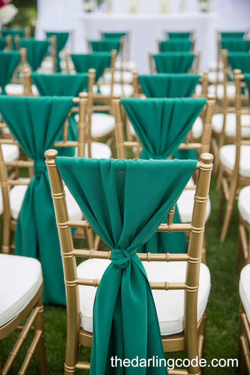 Gold Chiavari Chairs With Emerald Green Sashes