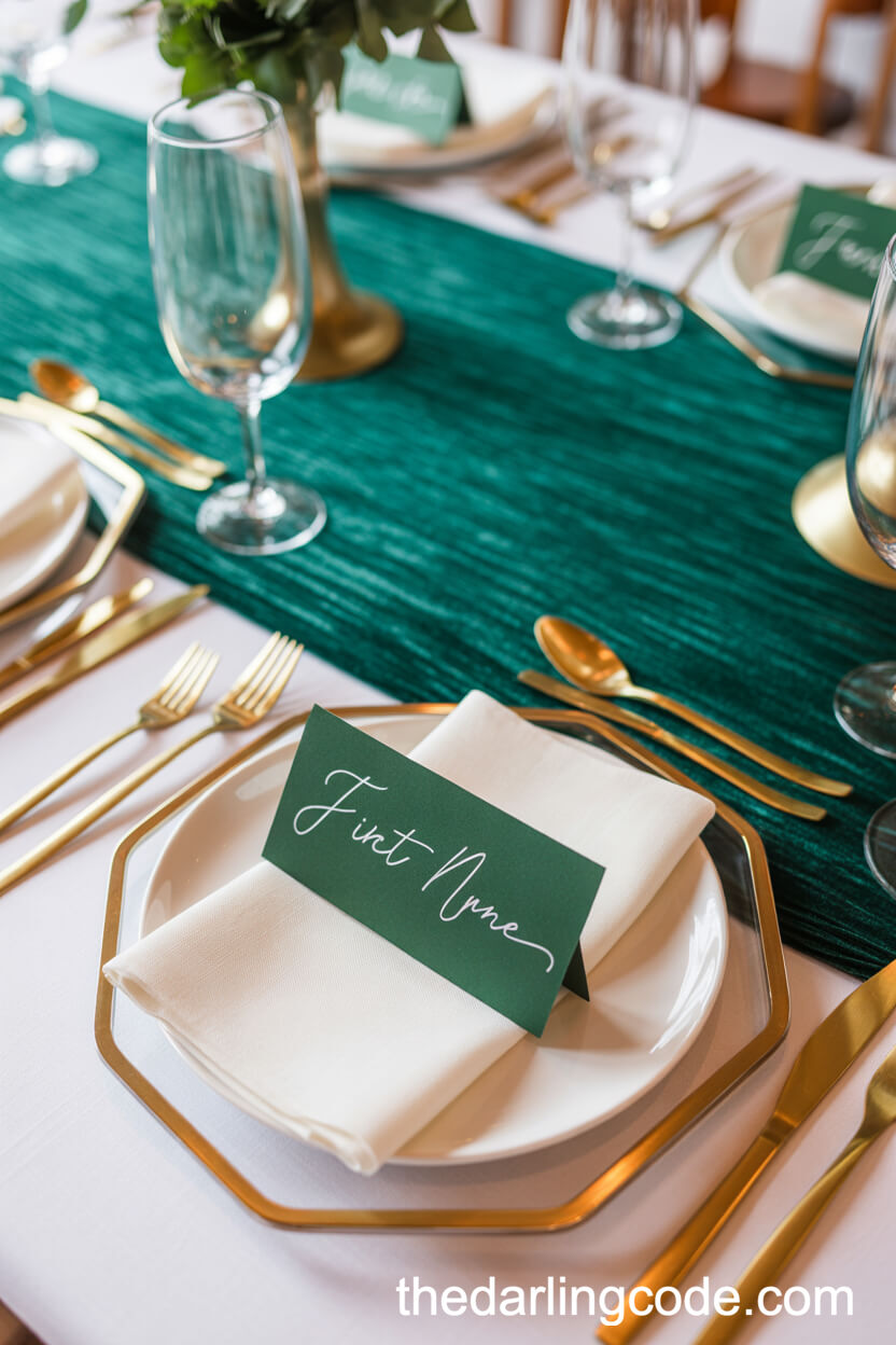 Modern Table Runner With Geometric Gold Chargers