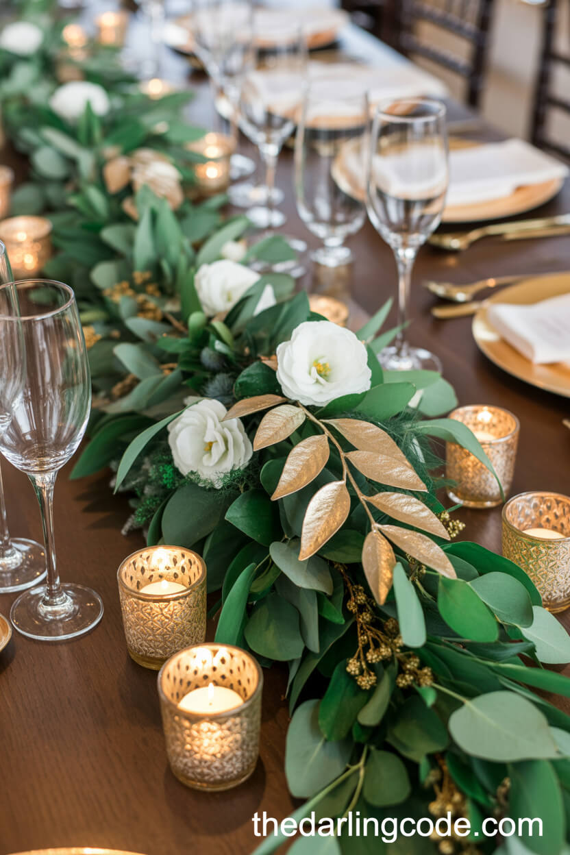 Lush Green And Gold Wedding Centerpieces