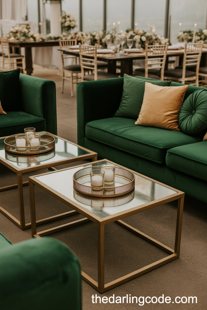 Cozy Emerald Green Velvet Wedding Lounge