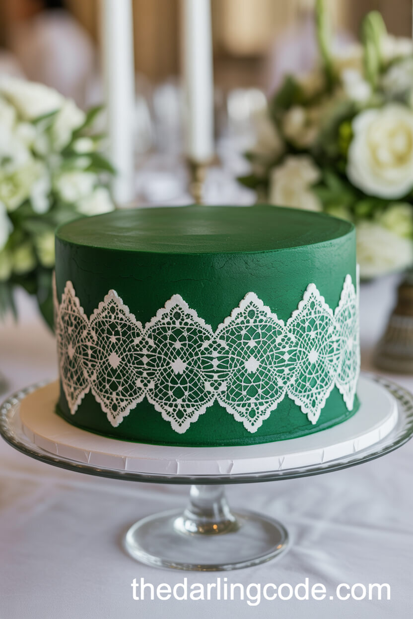 Emerald Green Cake With Edible Lace Detailing