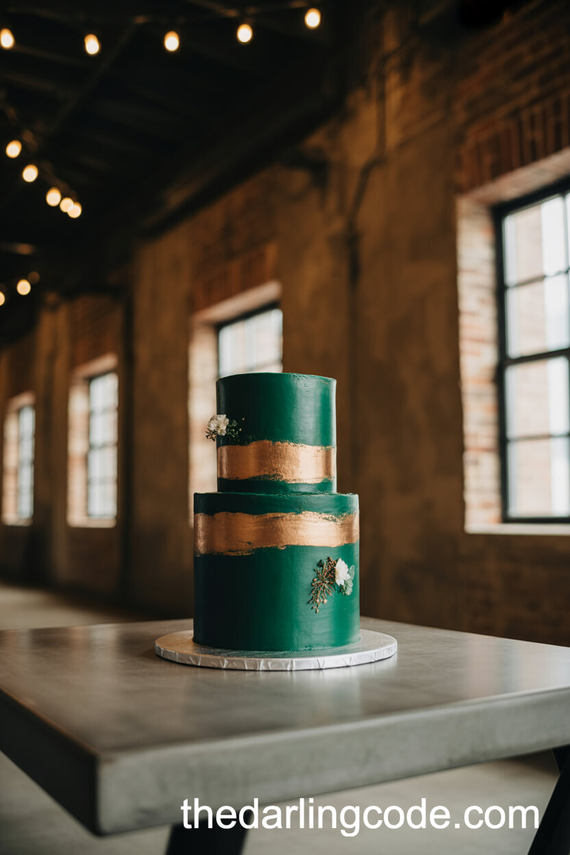 Two-Tier Emerald Cake With Copper And Gold Fondant Bands