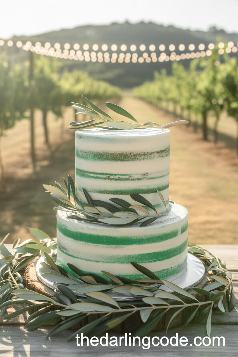 Semi-Naked Emerald Green Cake With Olive Branches
