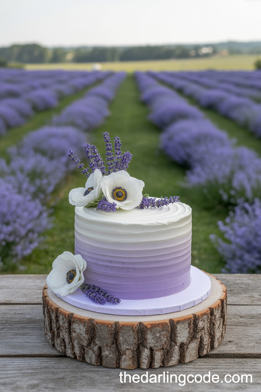 Purple Ombre Wedding Cake With Lavender And Sugar Anemones