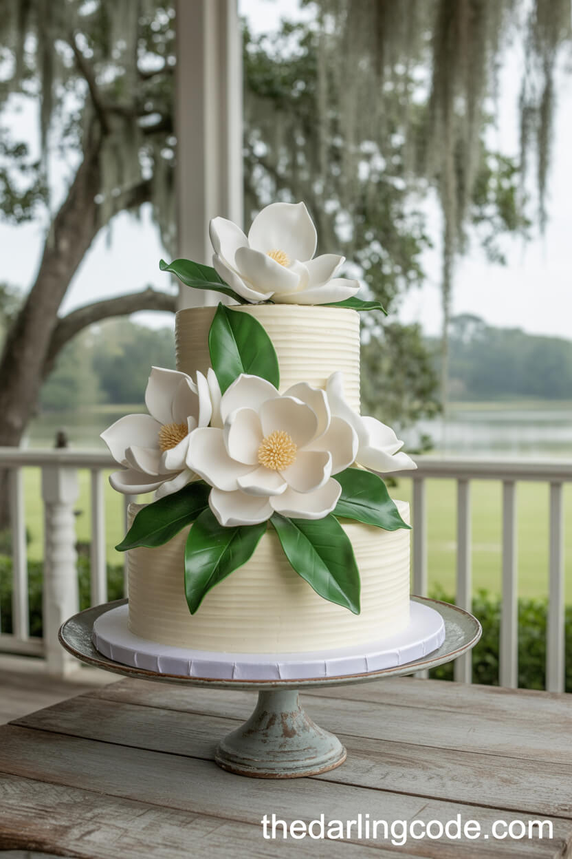Classic Southern Magnolia Wedding Cake