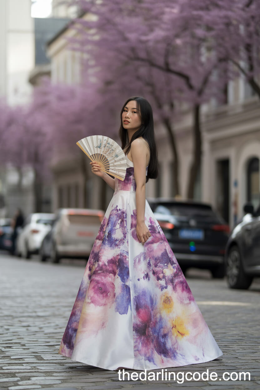 Artistic Hand-Painted Watercolor Floral Wedding Dress