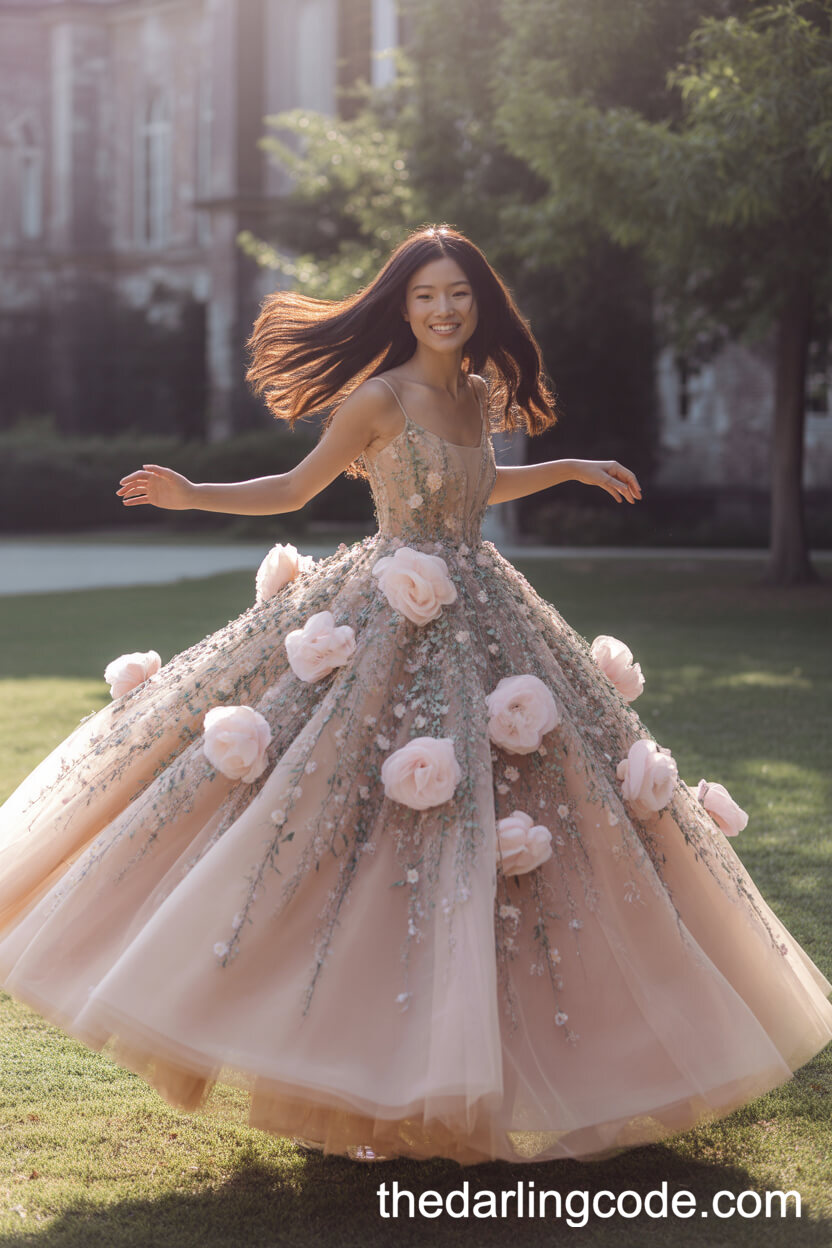 Pastel Oversized Floral Ballgown with Organza Flowers