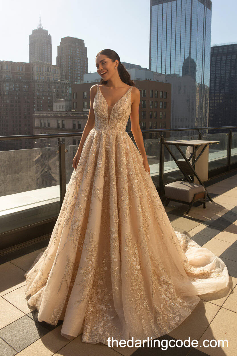 Glamorous Fit-And-Flare Gown With Sequin Floral Motifs