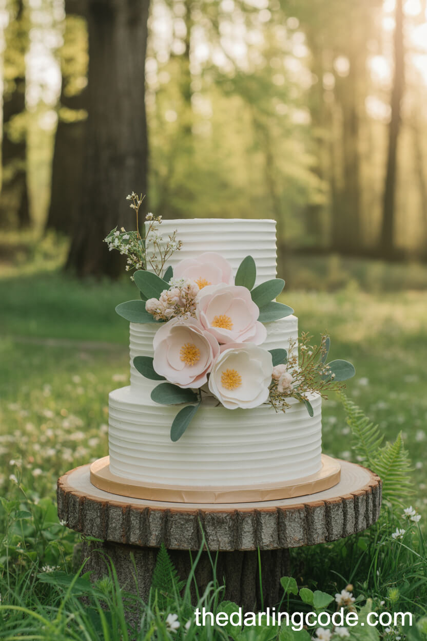 Three-Tier White Cake With Pastel Sugar Flowers And Greenery