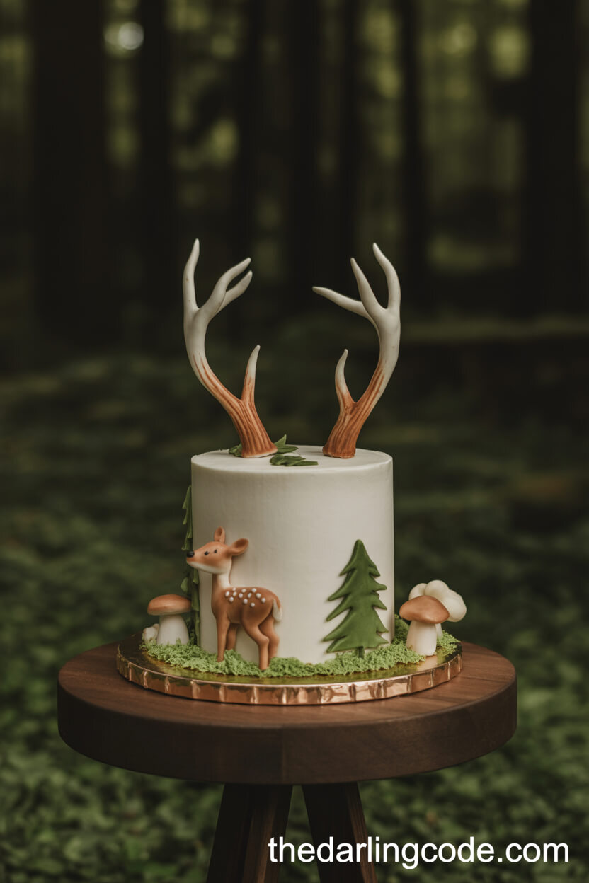 Edible Antler Cake With Fondant Moss And Woodland Details