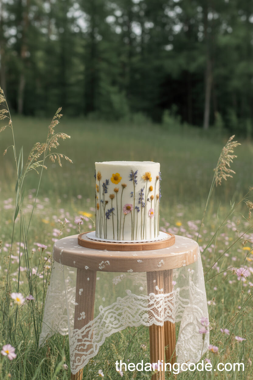 Buttercream Cake With Edible Pressed Wildflowers