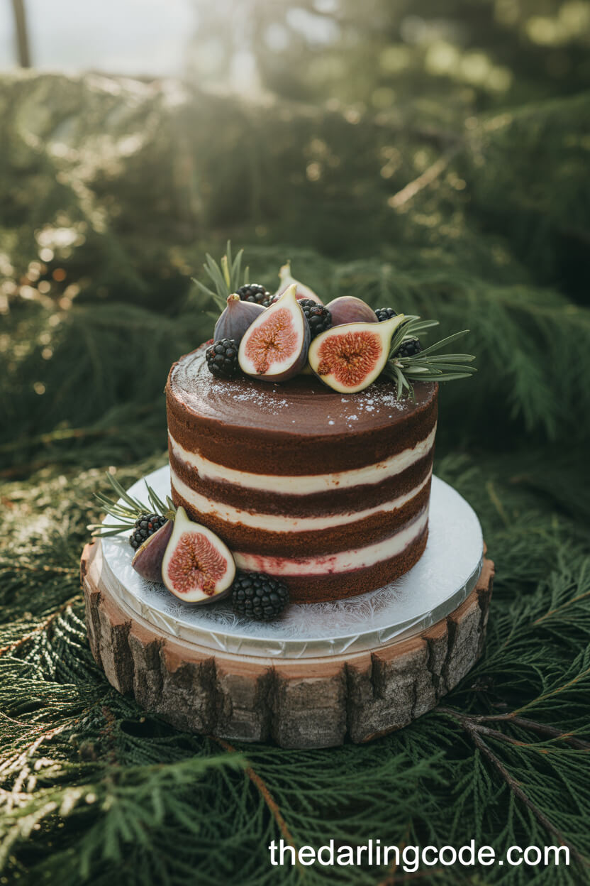 Rustic Chocolate Semi-Naked Cake With Figs And Blackberries