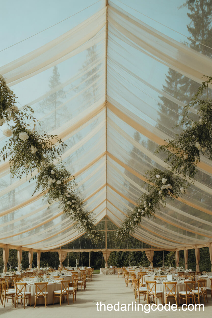 Open-Sided Forest Tent With Hanging Greenery