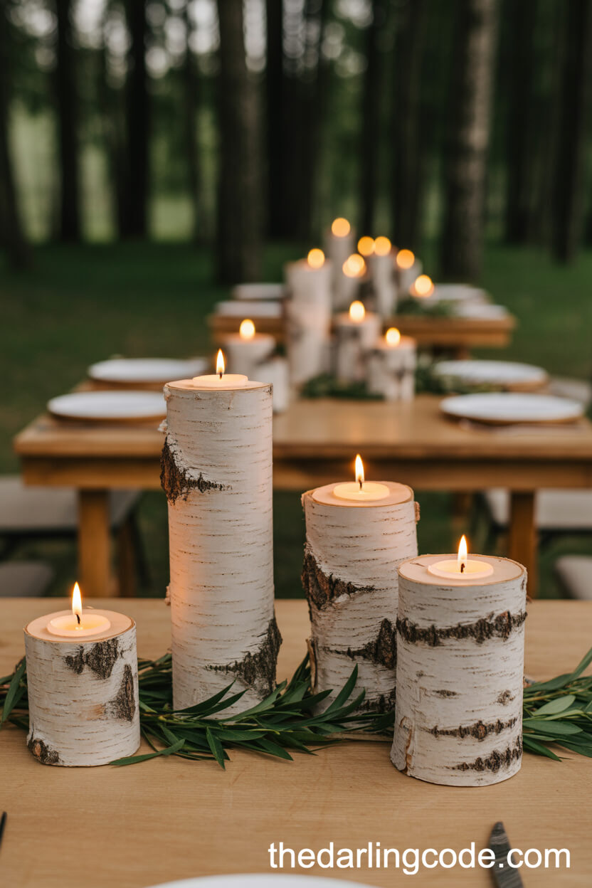 Birch Bark Candle Holders As Table Centerpieces