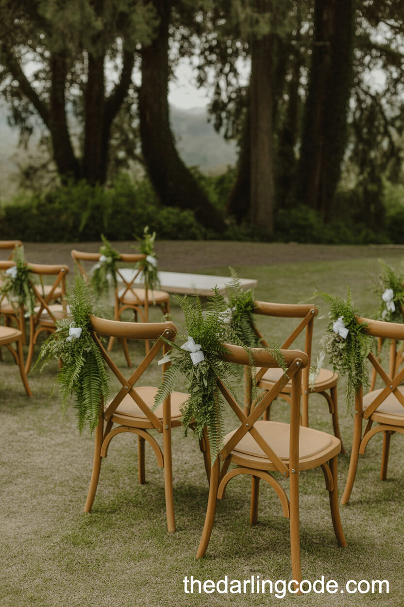 Fern-Decorated Cross-Back Chairs For The Ceremony