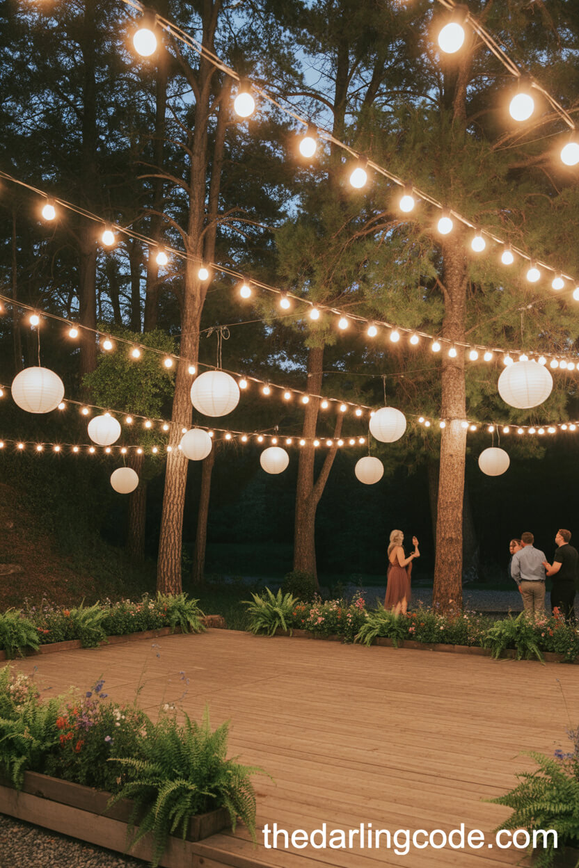 String Light Dance Floor Beneath The Forest Canopy