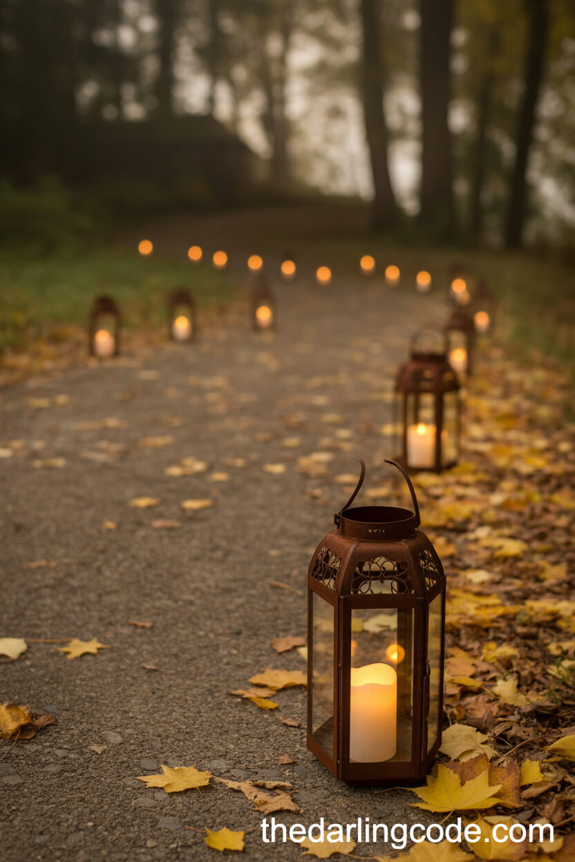 Winding Lantern-Lit Forest Pathway