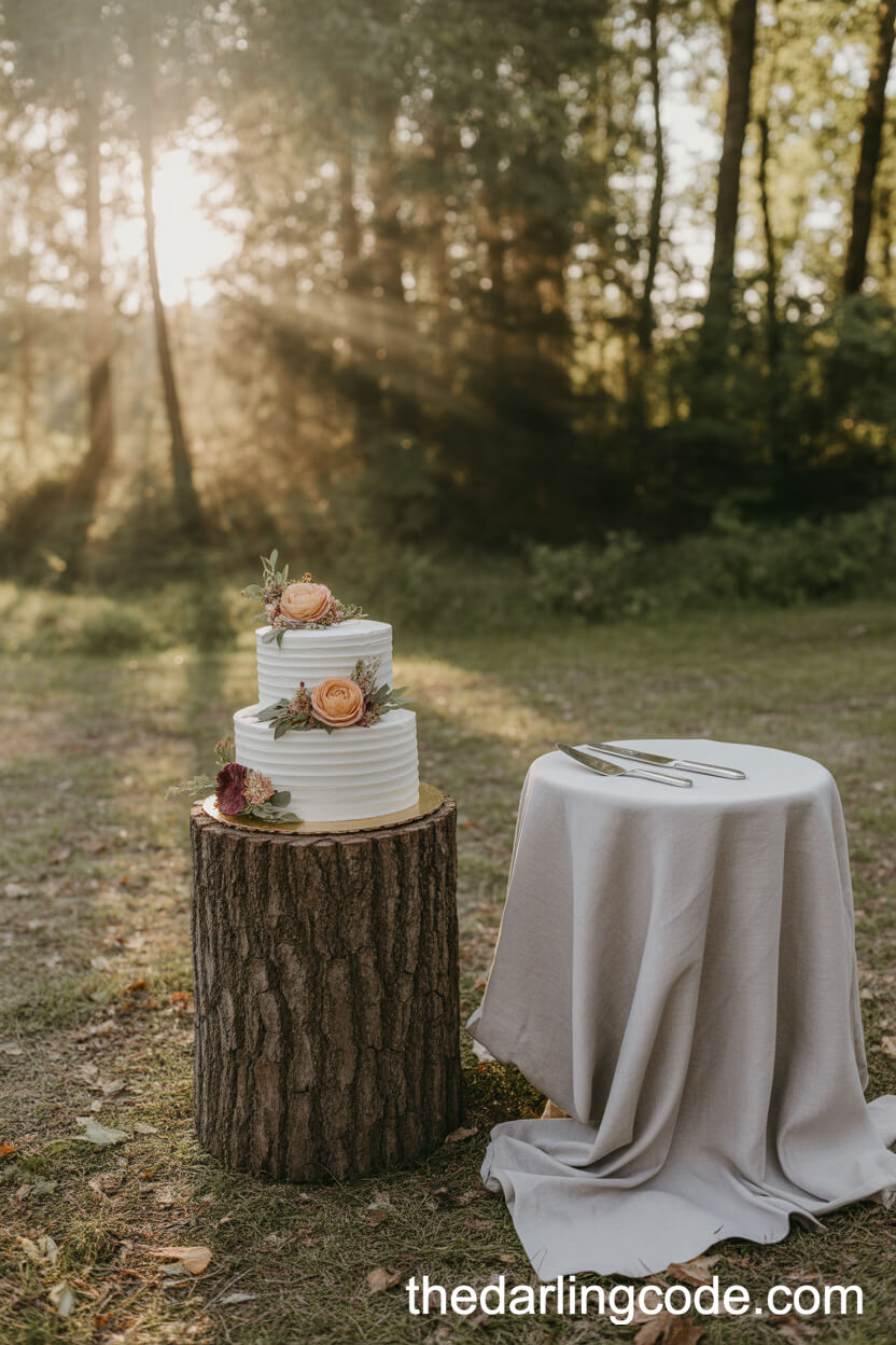 Woodland Wedding Cake On Tree Stump Stand