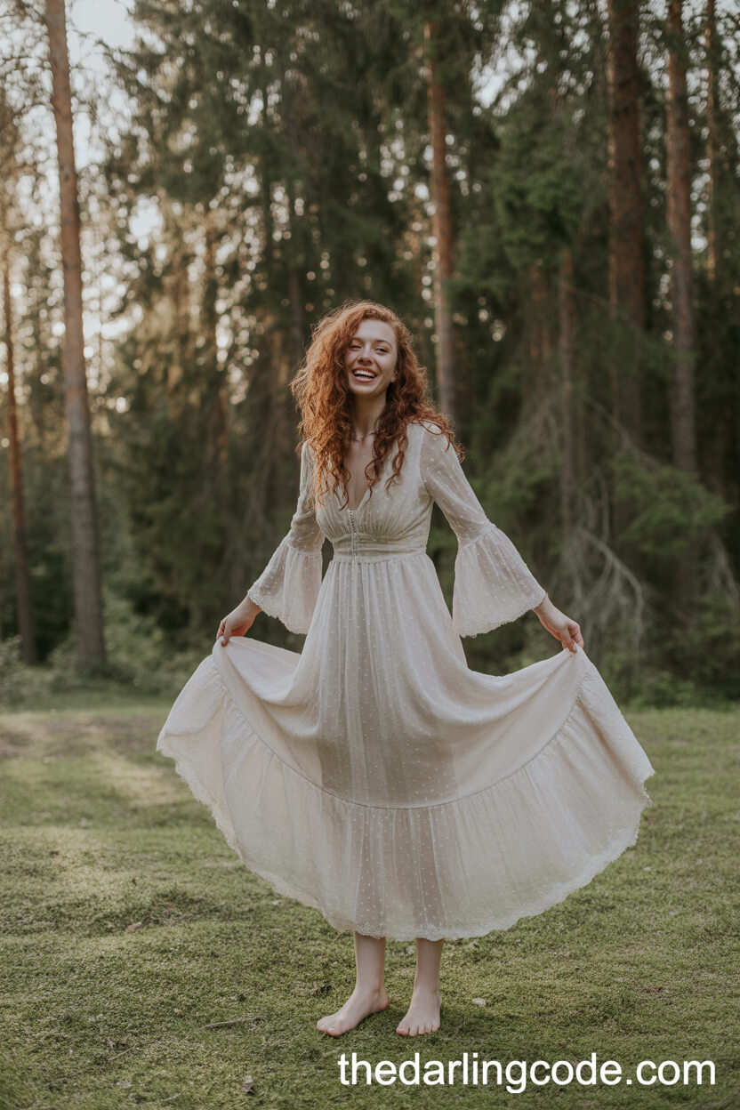 Bohemian Lace Wedding Dress With Bell Sleeves