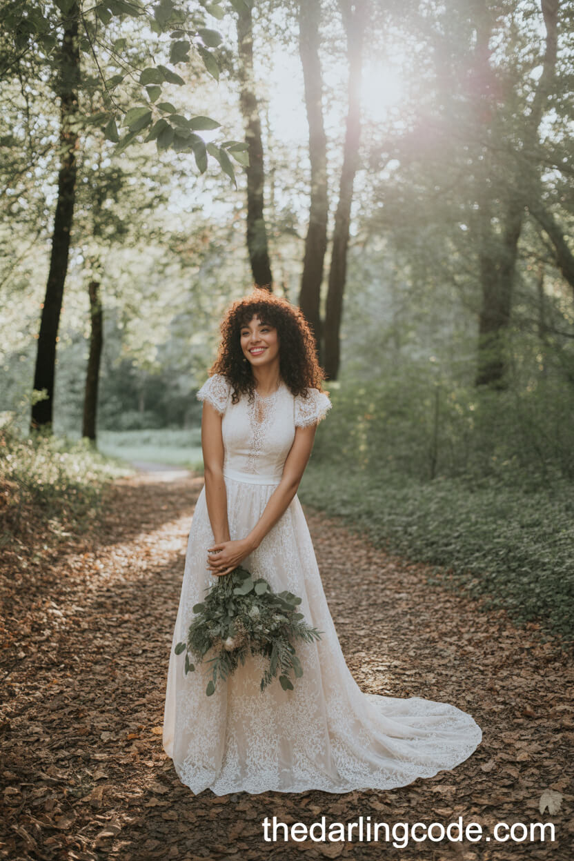 Rustic Lace Wedding Dress With Cap Sleeves