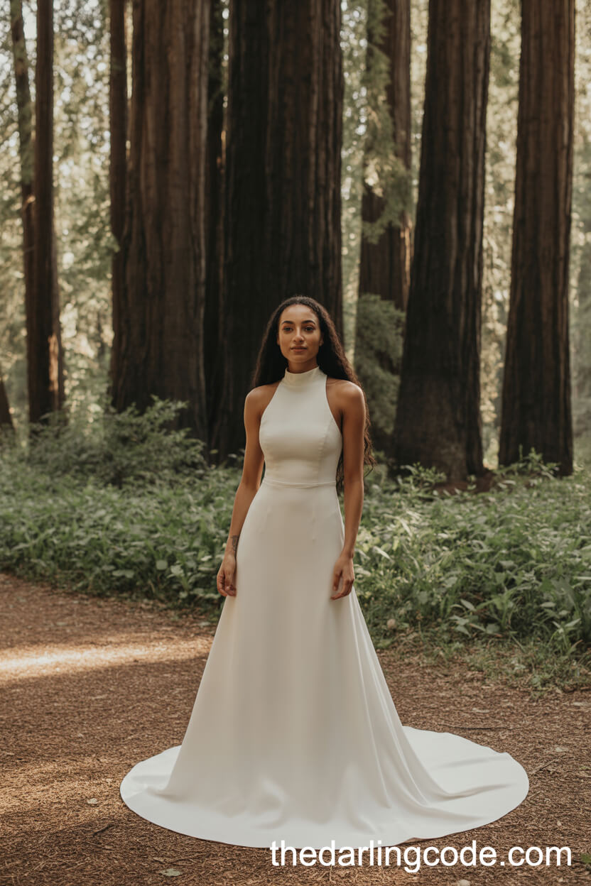 Sleek High-Neck Wedding Gown
