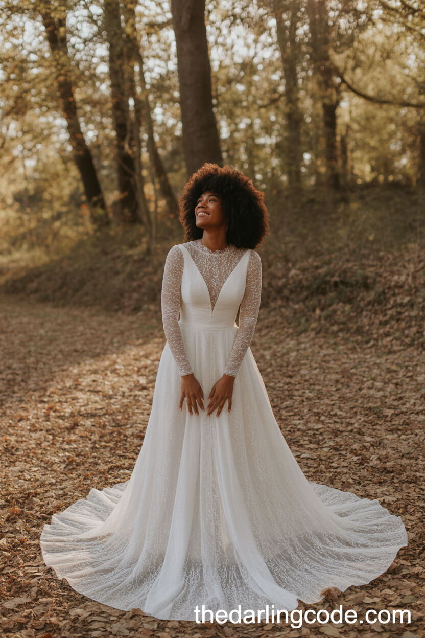 Dramatic Long-Sleeve Wedding Dress With Flowing Train